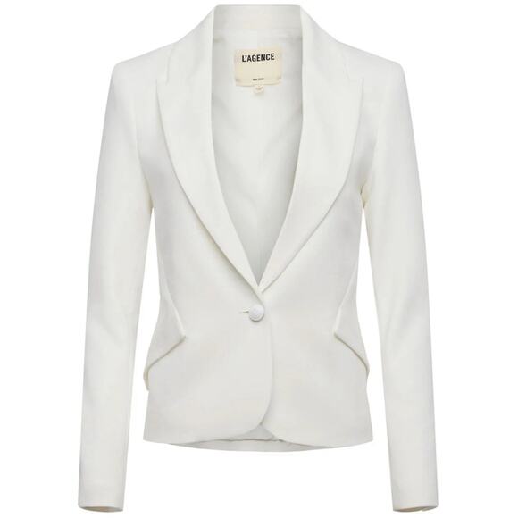 L'AGENCE Jennah Cropped Suiting Single Breasted Blazer Size 10 Ivory - Picture 2 of 8